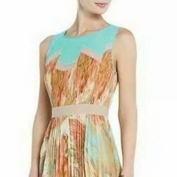 open lace back dress BCBGMAXAZRIA Purple Cerise Pleated Color Block Dress  Runway Catalog